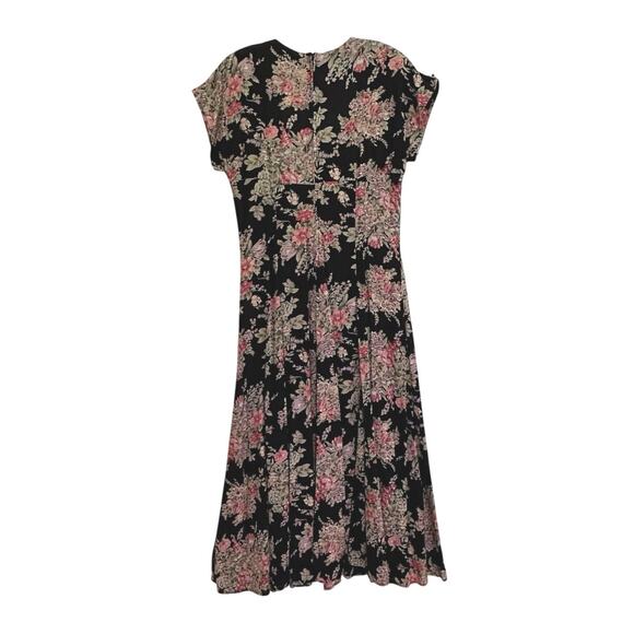 Vintage 90s does 40s Rabbit Rabbit Sweetheart Neck Dark Floral Midi Dress Sz 10 - Picture 6 of 9